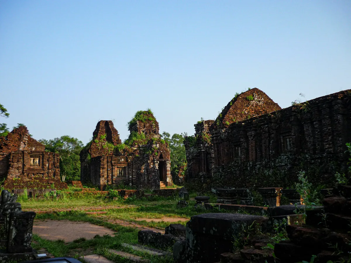 Red-brick Cham temple towers at My Son Sanctuary